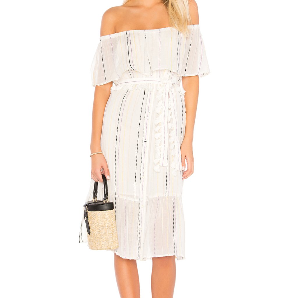 Michael Stars M Nwt Beach Stripe Off Shoulders Ruffle Belted Sun Dress Nwt